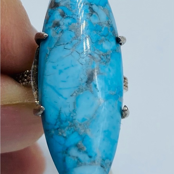 Blue Sediment 925 Silver Ring with tiny Diamonds - Picture 3 of 5